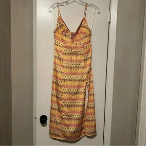 Urban Outfitters Yellow Printed Front Split Dress Sz S